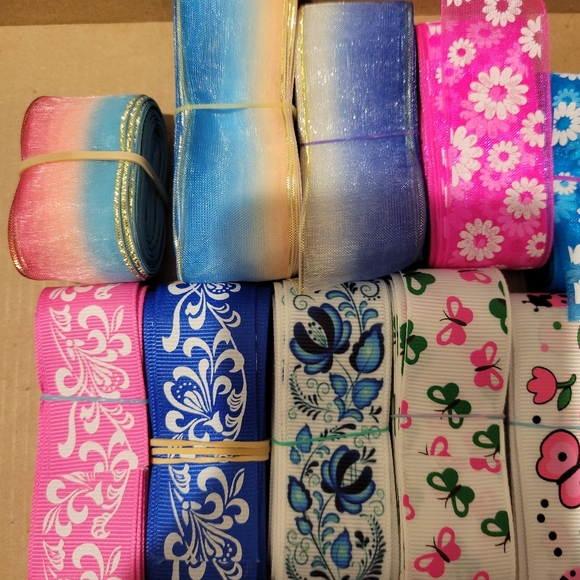 7/8in Grosgrain Organza Printed Ribbon Butterfly Flower Lot, 59.5 yards - Picture 2 of 5